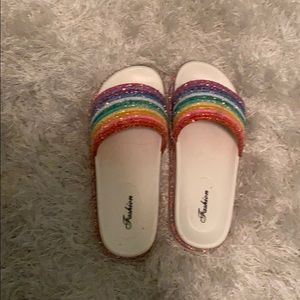 Rainbow sparkle women’s slides